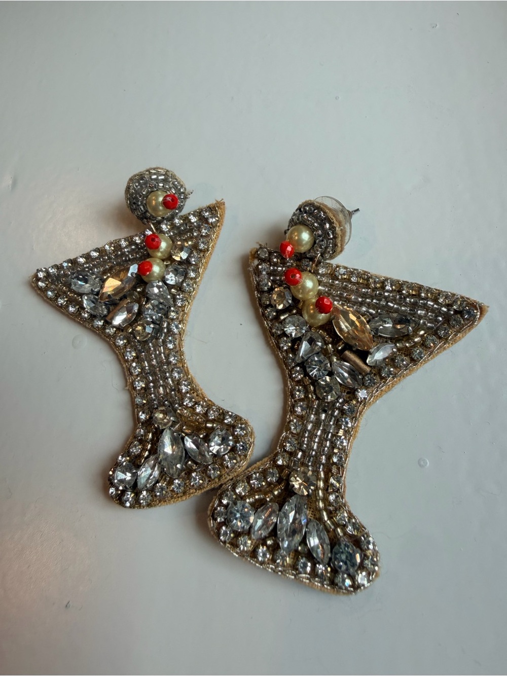 Beaded Crystal Martini Glass Costume Earrings